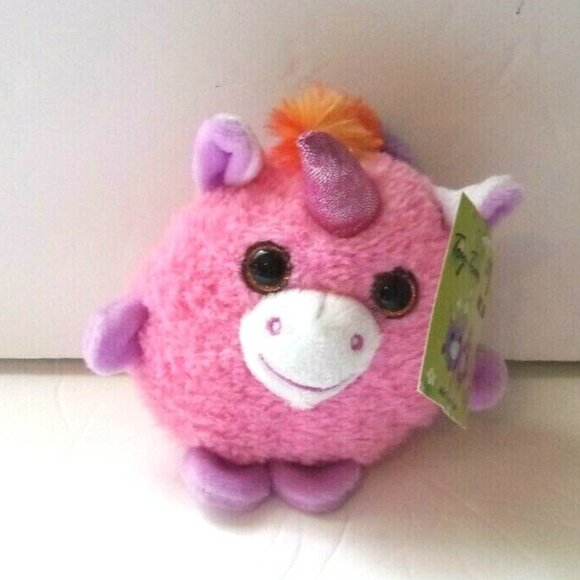 Toy Time Mini Round Plush Pink Unicorn Rainbow Mane 5" New - Picture 1 of 3